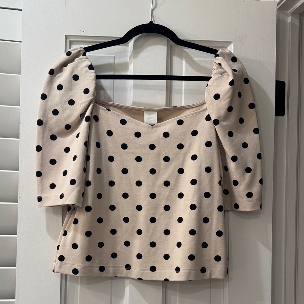 H&M Cream Polka Dot Blouse with Puff Sleeves